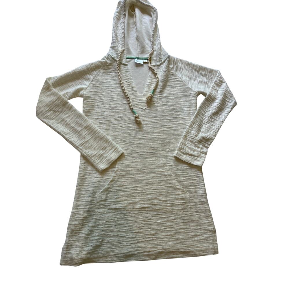 Blue Caribbean Beachwear White Knit Hoodie Dress Beach Coverup Women's Small S